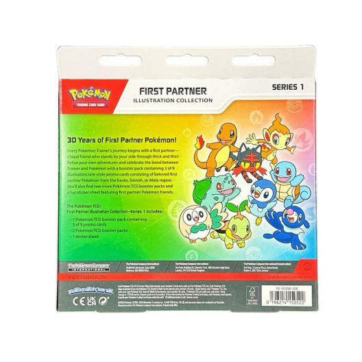 Pokémon TCG First Partner Illustration Collection Series 1 box, back showing contents