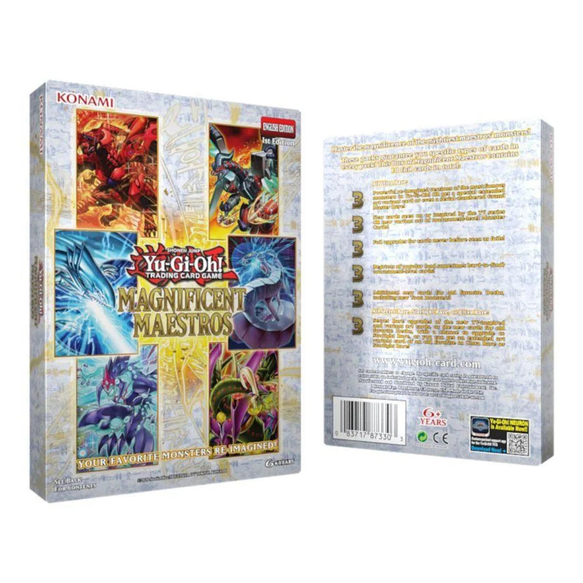 Yu-Gi-Oh! Magnificent Maestros box front and back showing reimagined monsters and box contents