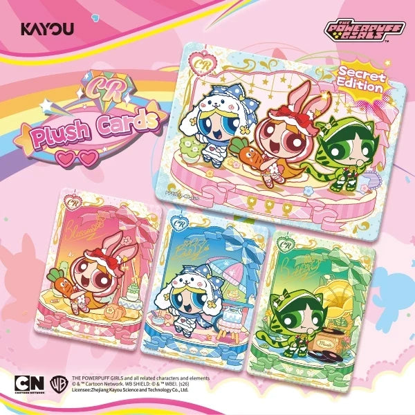 Powerpuff Girls Candy Edition 1 CR Plush cards by Kayou: Blossom, Bubbles and Buttercup in plush outfits plus the Secret Edition card