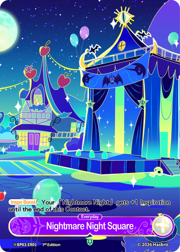 Nightmare Night Square Shining Emerald Rare scene card, My Little Pony TCG BP03-ER01, festival stage art