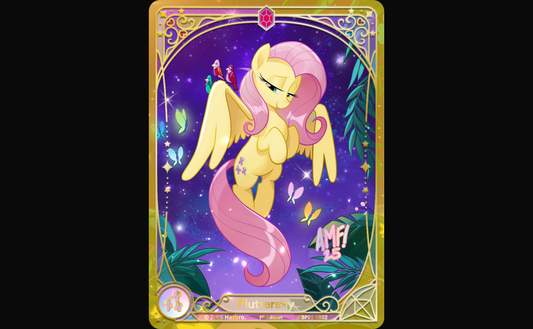 My Little Pony TCG rarity and pull rate guide: Fantasy Wonderland Shining Ruby Rare BP01-RR02 Fluttershy full-art chase card