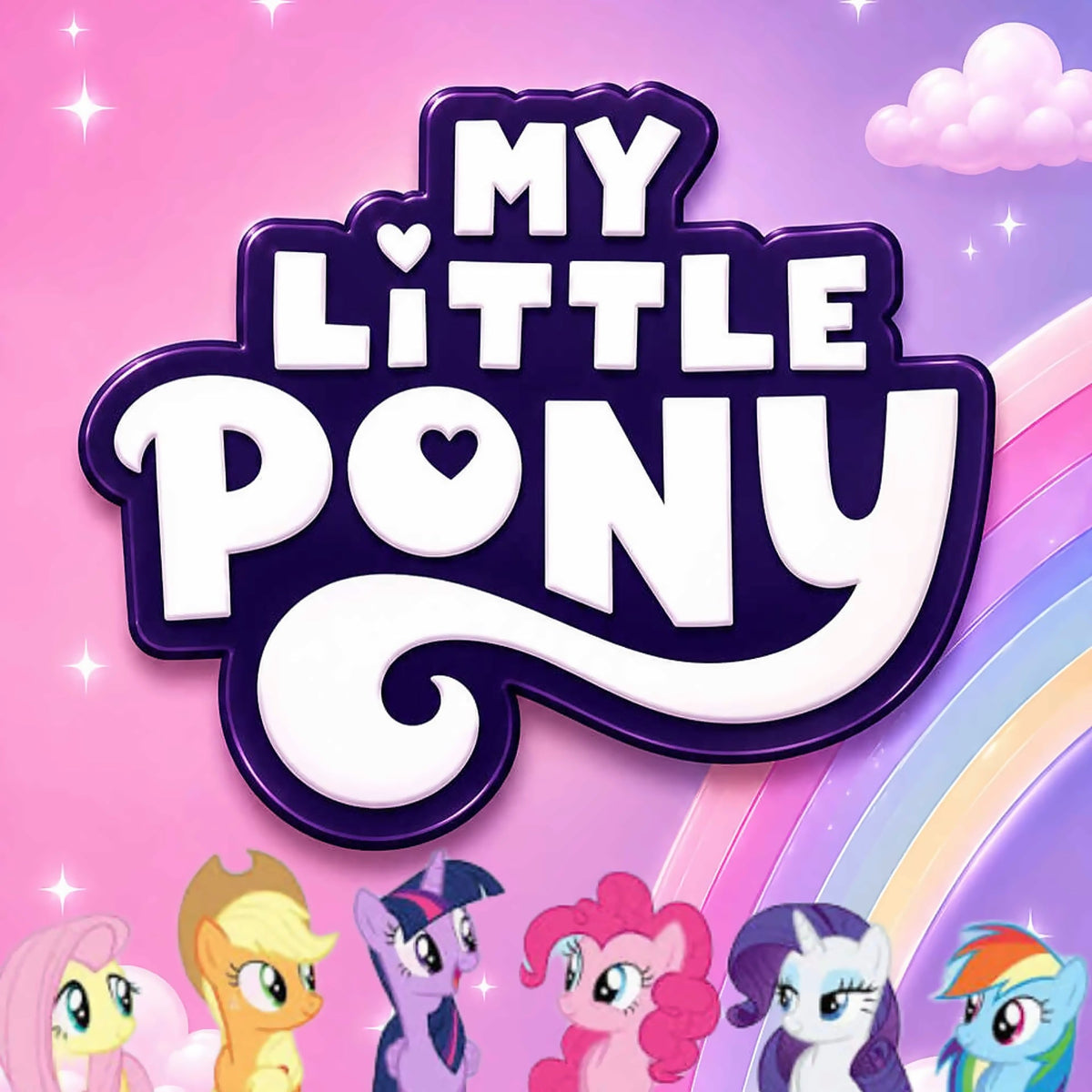 My Little Pony Cards and TCG at Collectable Cartel: Twilight Sparkle, Applejack, Fluttershy, Pinkie Pie, Rarity and Rainbow Dash with a rainbow
