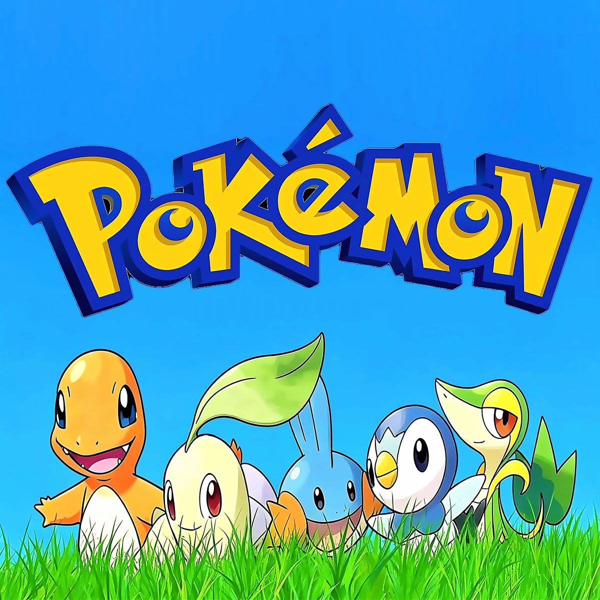 Pokémon Cards and TCG at Collectable Cartel: Pokémon logo with Charmander, Chikorita, Mudkip, Piplup and Snivy