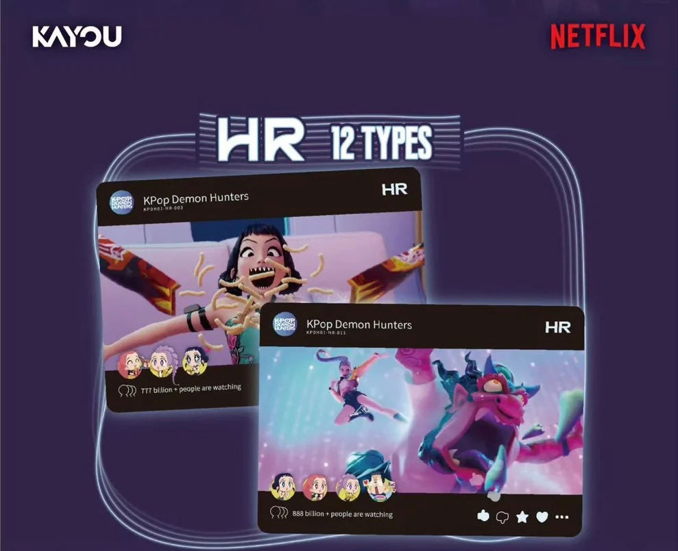 K-Pop Demon Hunters HR cards showing animated scenes from the Netflix film