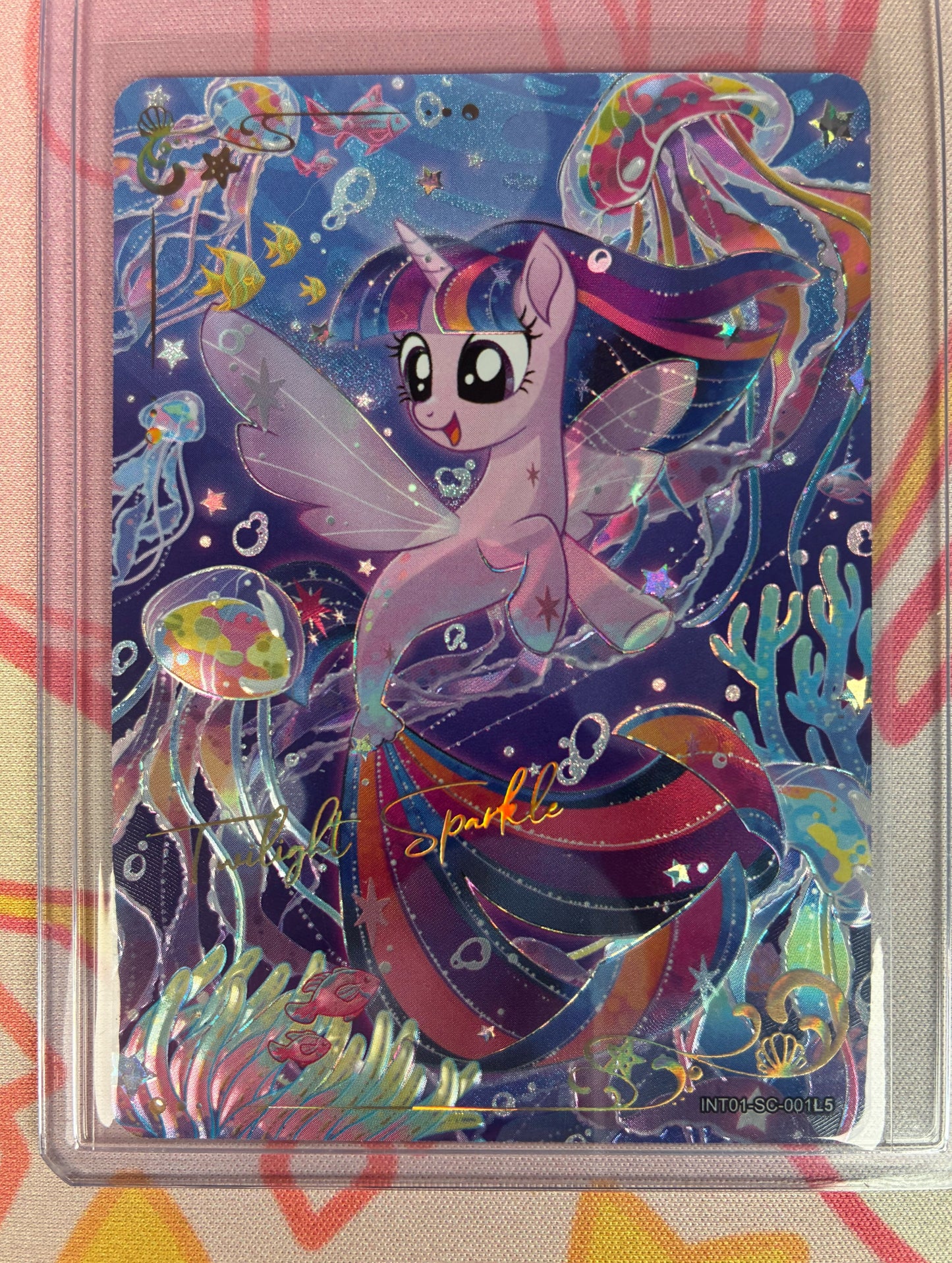 Twilight Sparkle seapony collectible card, My Little Pony INT01-SC-001, holographic underwater mermaid art