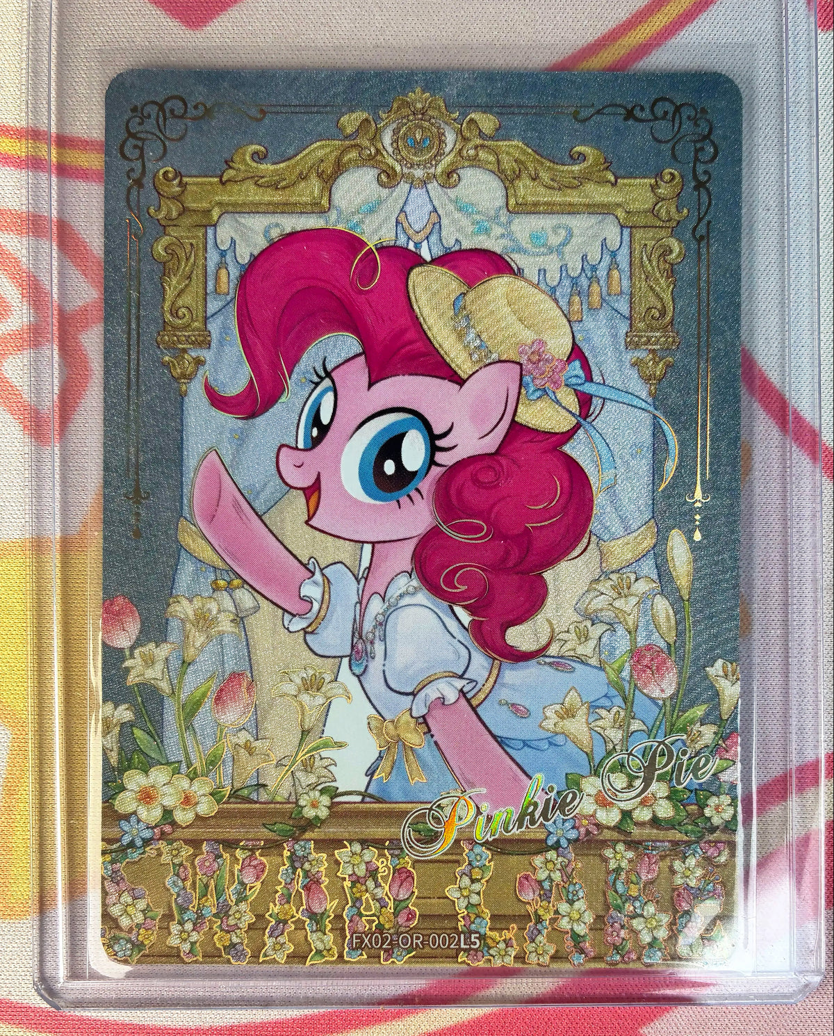 Pinkie Pie collectible card, My Little Pony FX02-OR-002, Victorian gown portrait, Chinese edition