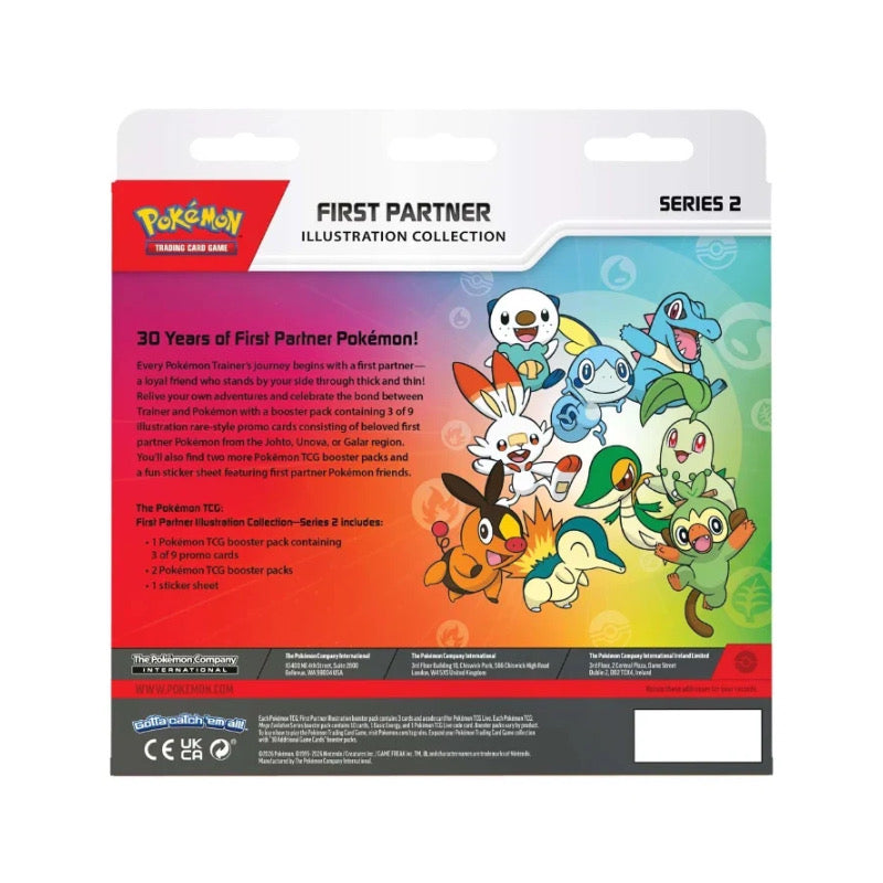 Pokémon TCG First Partner Illustration Collection Series 2 box, back showing contents