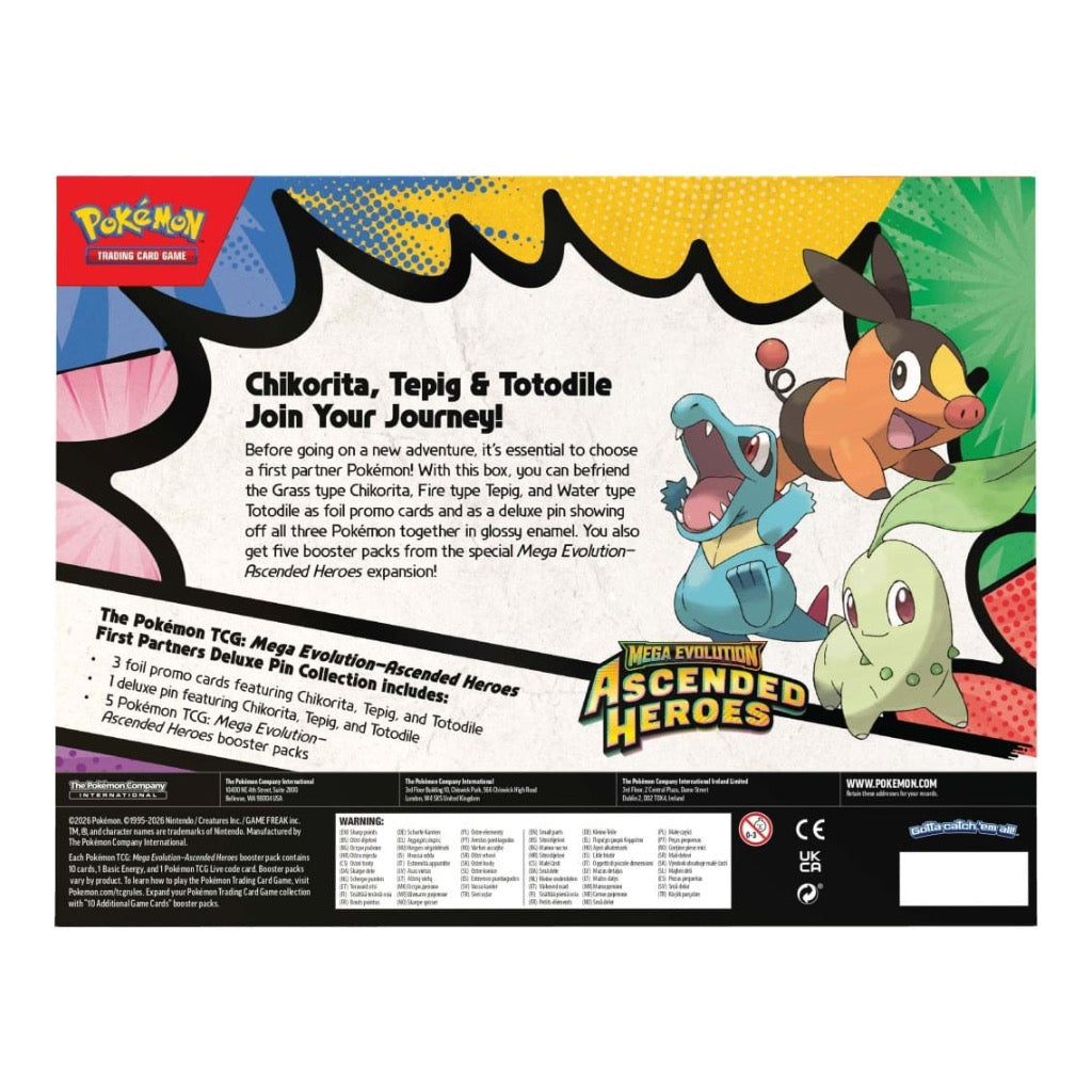 Pokémon TCG Ascended Heroes First Partners Deluxe Pin Collection box, back showing contents