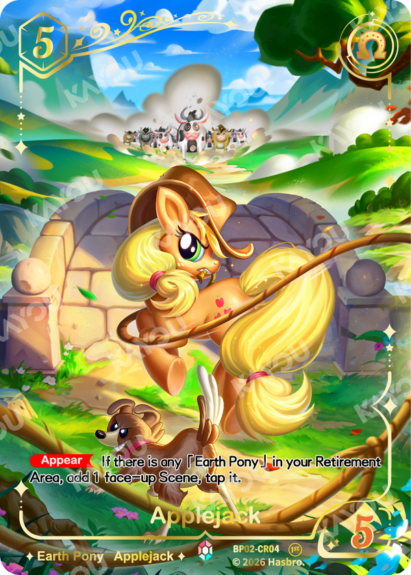Applejack Colorful Rare card, My Little Pony TCG BP02-CR04, full-art with Winona and cattle