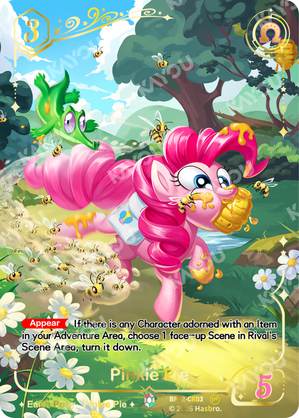 Pinkie Pie Colorful Rare card, My Little Pony TCG BP02-CR03, full-art with honey and bees