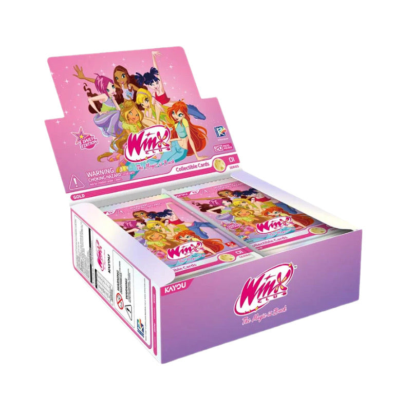 Kayou Winx Club Fairy Diary Daily Edition Gold booster box open display with 20 packs