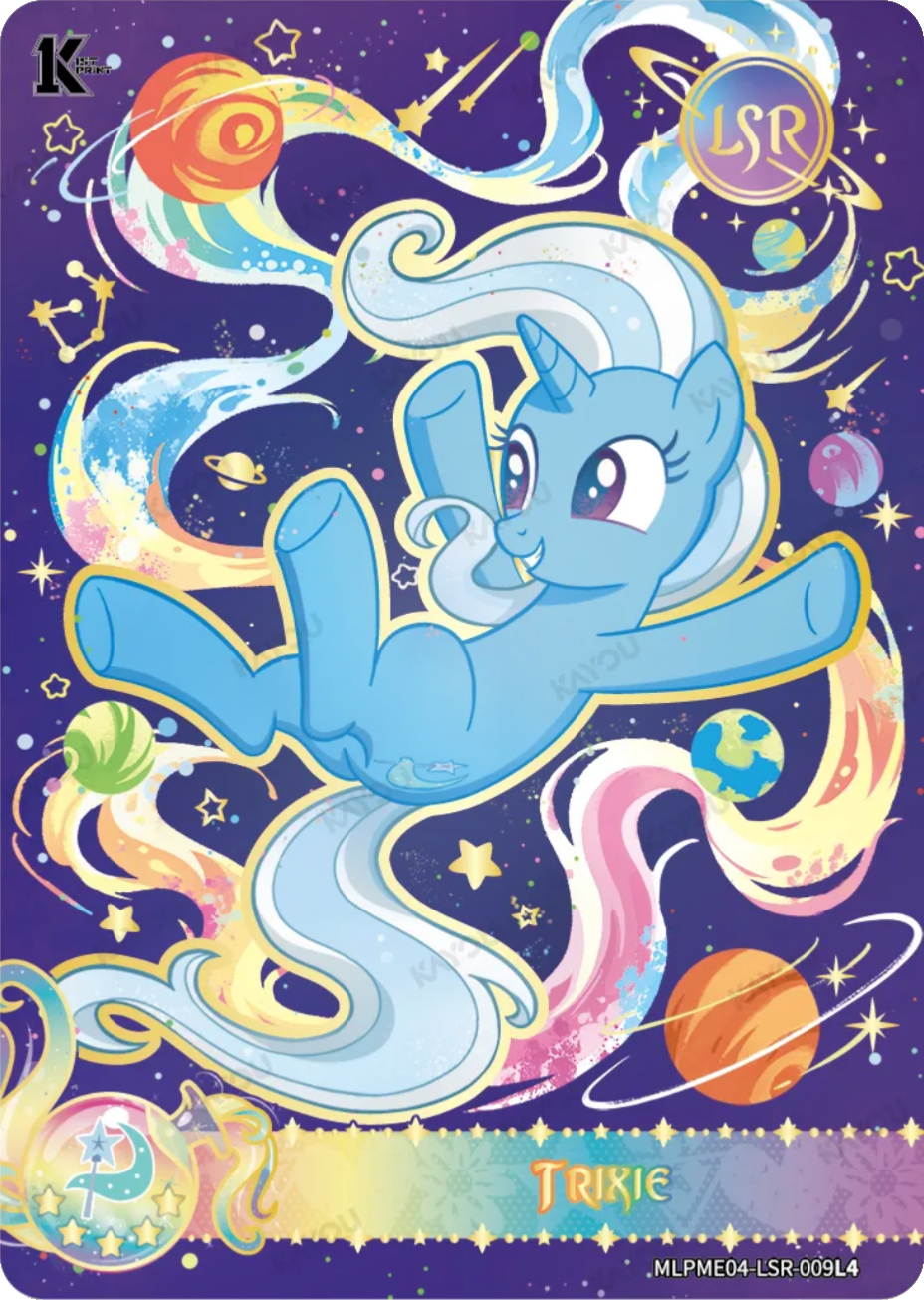 Trixie LSR card MLPME04-LSR-009L4, My Little Pony Kayou 1st Print single: Trixie floating through a starry galaxy
