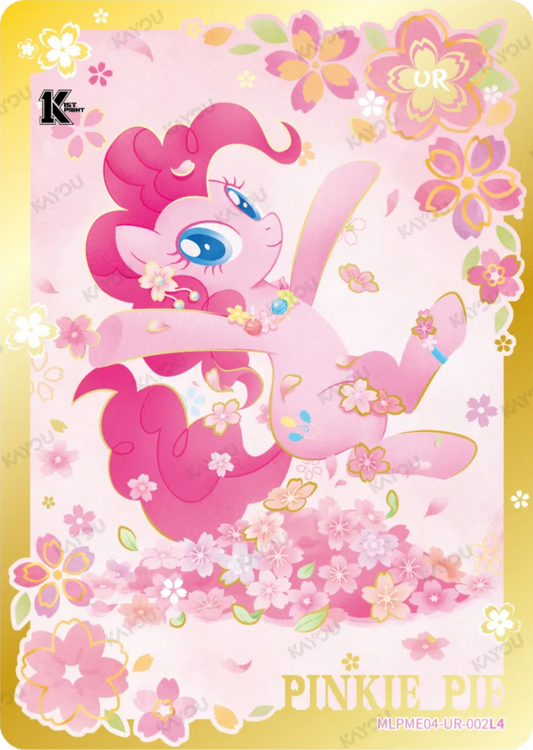 Pinkie Pie UR card MLPME04-UR-002L4, My Little Pony Kayou 1st Print single: Pinkie Pie leaping through cherry blossoms