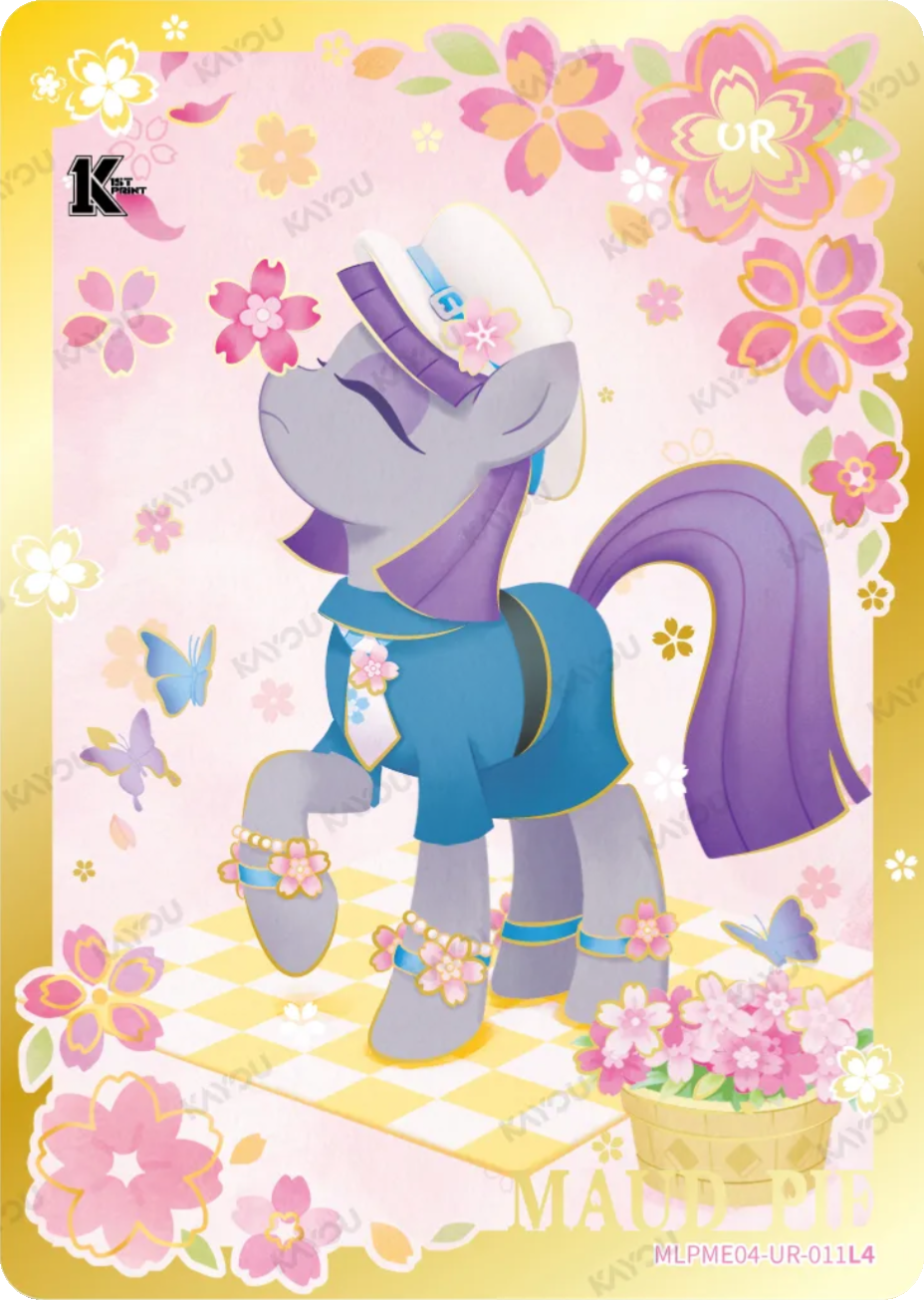 Maud Pie UR card MLPME04-UR-011L4, My Little Pony Kayou 1st Print single: Maud Pie in a cap and uniform among cherry blossoms