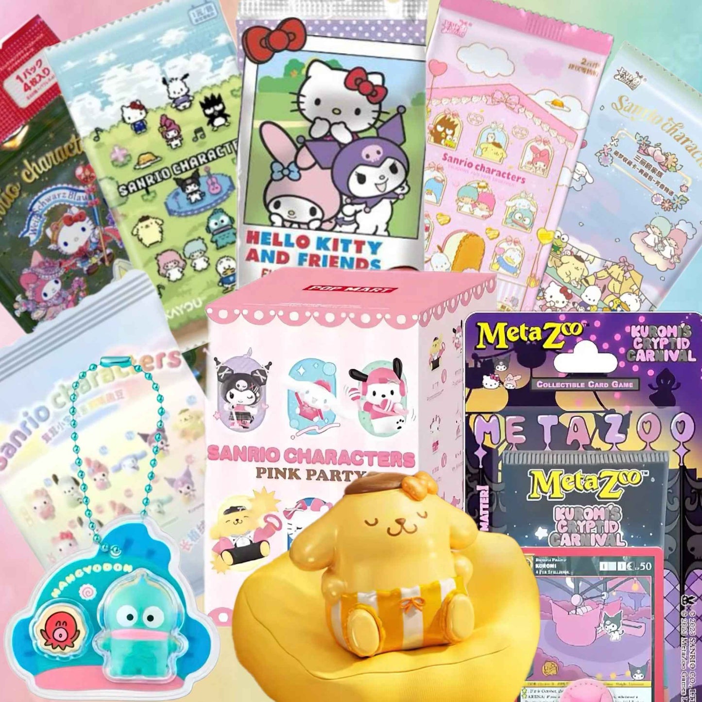 Sanrio Mystery Bundle with Hello Kitty packs, Pop Mart blind box and charms