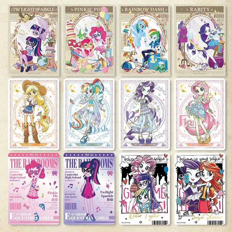 Kayou Equestria Girls trading cards featuring Twilight Sparkle, Rainbow Dash, Pinkie Pie and friends