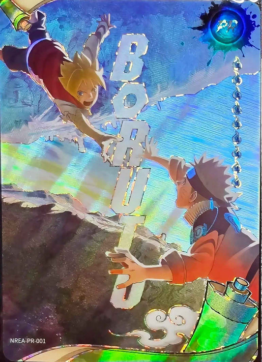 Kayou Naruto Boruto & Naruto PR promo card NREA-PR-001, English holographic card front