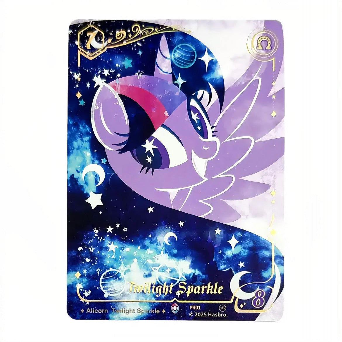 My Little Pony Fantasy Wonderland TCG Twilight Sparkle promo card PR01 — alicorn on a cosmic galaxy background