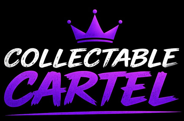 Logo of Collectable Cartel with a purple crown and text on a black background