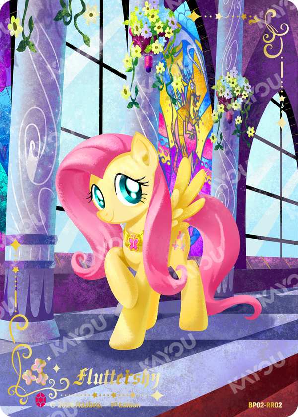 Fluttershy Ruby Rare card, My Little Pony TCG Discord Edition BP02-RR02