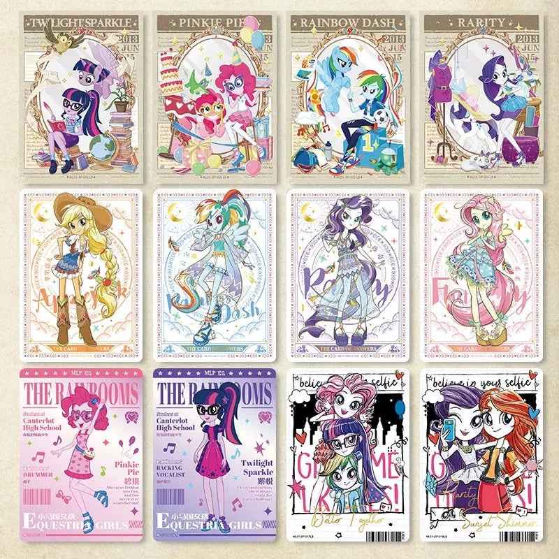 Kayou My Little Pony Magic Book Equestria Girls cards: Twilight Sparkle, Pinkie Pie, Rainbow Dash and Rarity