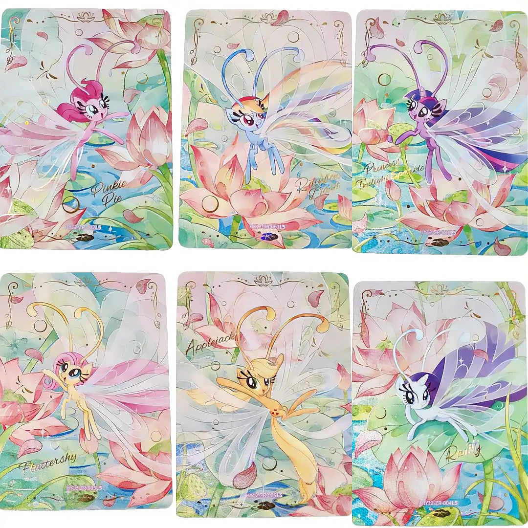 My Little Pony Zenith Rare Breezie complete set of 6 cards HY12-ZR-001 to 006 – Twilight Sparkle, Pinkie Pie, Rainbow Dash, Rarity, Fluttershy and Applejack as Breezies among lotus blossoms