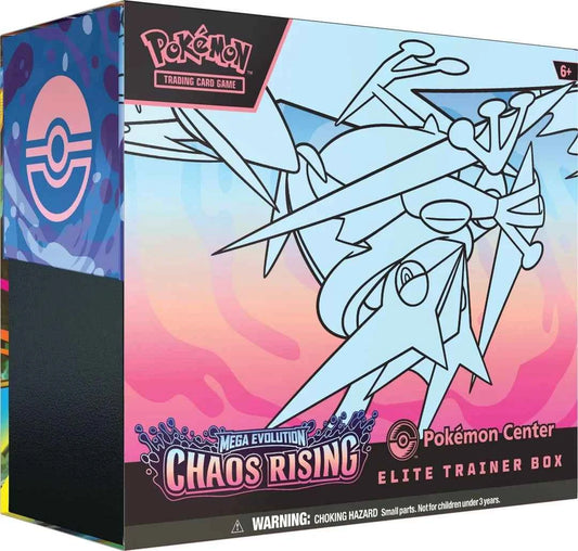 Pokémon Center Exclusive Mega Evolution Chaos Rising Elite Trainer Box – front of the sealed box
