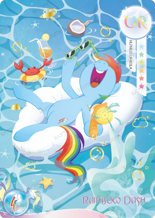 Rainbow Dash UR card MLPME02-UR-003L4, My Little Pony Kayou single: Rainbow Dash laughing on a cloud pool float with sunglasses and a water pistol