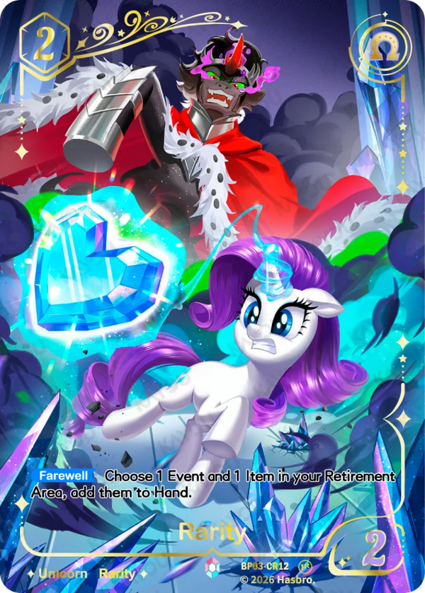 Rarity Colorful Rare card, My Little Pony TCG BP03-CR12, fleeing King Sombra with the Crystal Heart