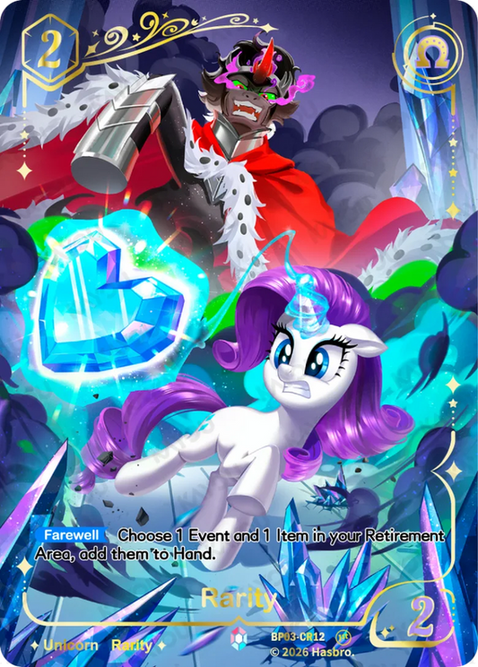 Rarity Colorful Rare card, My Little Pony TCG BP03-CR12, fleeing King Sombra with the Crystal Heart